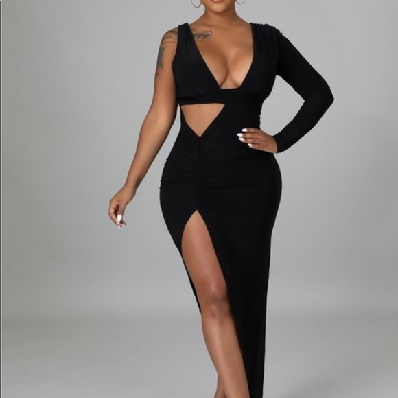 NEW TRENDY BLACK ONE SHOULDER FITTED MAXI DRESS - Picture 8 of 9